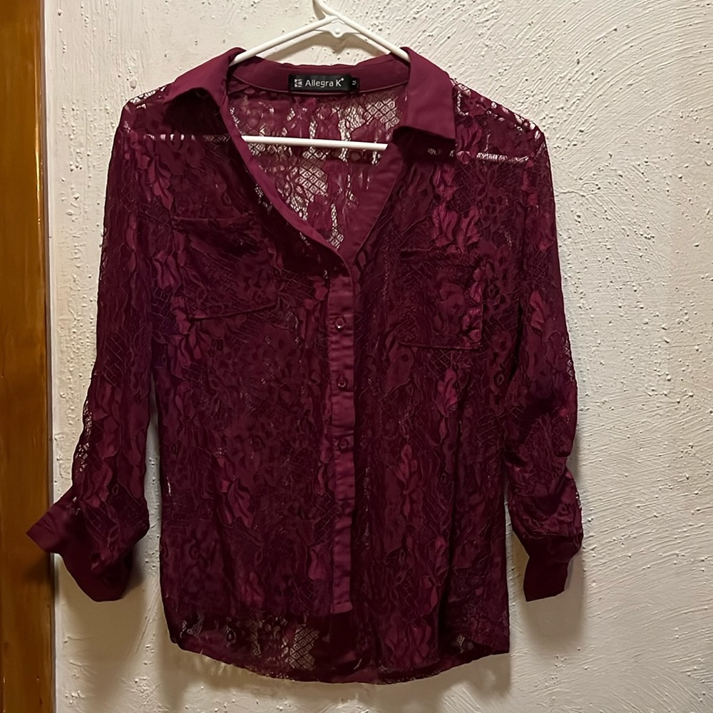 Maroon button up.